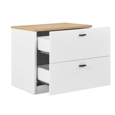 HEKLA Wooden Bedside Table Nightstand with 2 Drawers - WHITE