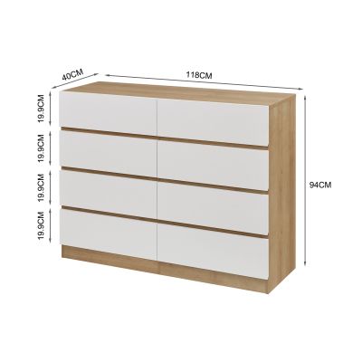 Harris 8 Drawers Low Boy - Oak + White