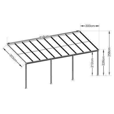 Patio Canopy Roof 6.18M x 3M x 2.58M - CHARCOAL GREY