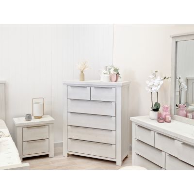 Lincoln Solid Wood 6 Drawer Tallboy - White