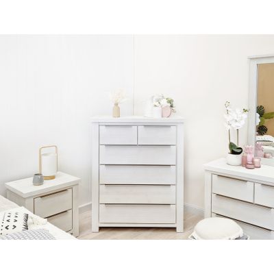 Lincoln Solid Wood 6 Drawer Tallboy - White