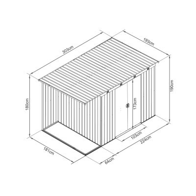 TOUGHOUT Garden Shed with Side Canopy 3.03M x 1.93M x 1.9M GREY