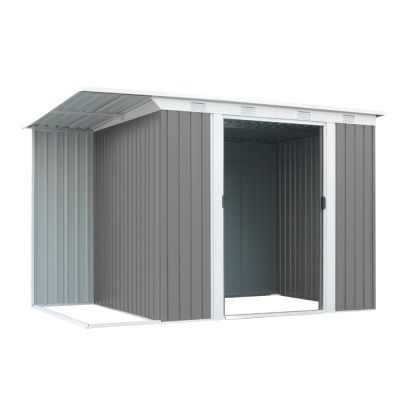 TOUGHOUT Garden Shed with Side Canopy 3.03M x 1.93M x 1.9M GREY