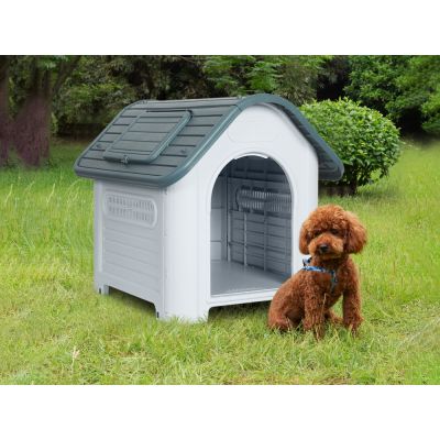 Medium Plastic Dog House with Window - GREY