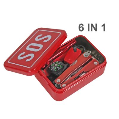 6 in 1 SOS Survival Equipment Hiking Camping Tool Box Set