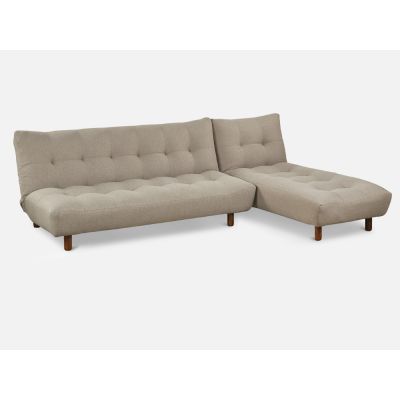 HELENA 3 Seater Fabric Sofa Bed Futon with Chaise - WARM STONE