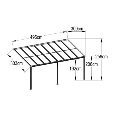Toughout Patio Canopy Roof 4.96m x 3m - Charcoal Grey