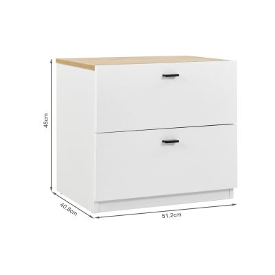 HEKLA Wooden Bedside Table Nightstand with 2 Drawers - WHITE