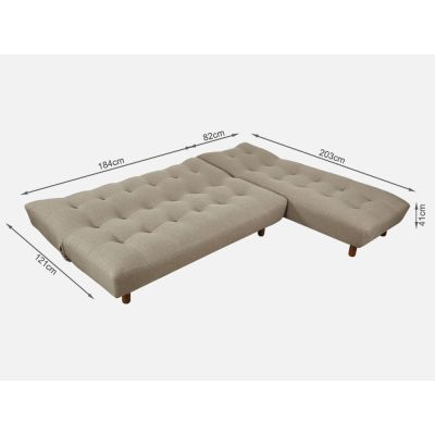 HELENA 3 Seater Fabric Sofa Bed Futon with Chaise - WARM STONE