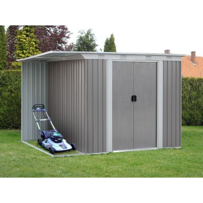 TOUGHOUT Garden Shed with Side Canopy 3.03M x 1.93M x 1.9M GREY