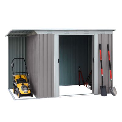 TOUGHOUT Garden Shed with Side Canopy 3.03M x 1.93M x 1.9M GREY
