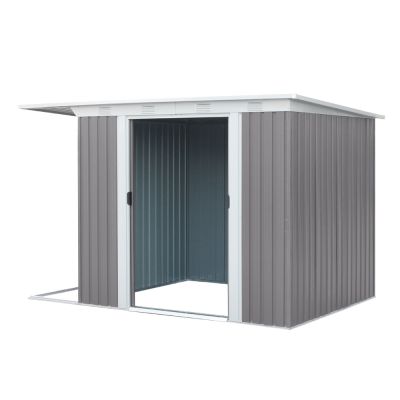 TOUGHOUT Garden Shed with Side Canopy 3.03M x 1.93M x 1.9M GREY