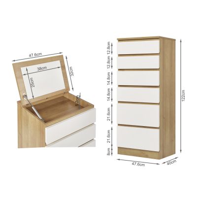 Harris 6 Drawer Tallboy with Mirror - Oak + White