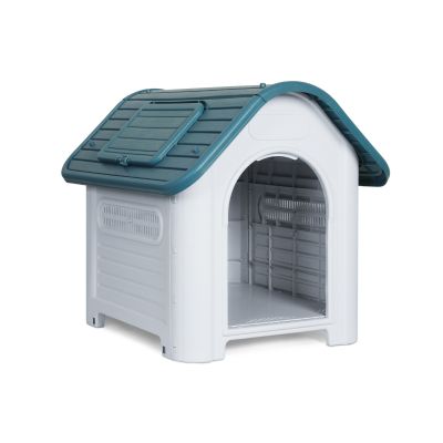 Medium Plastic Dog House with Window - BLUE