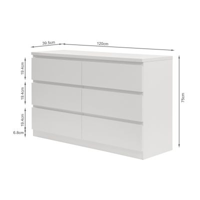 Tongass Wooden Low Boy 6 Drawers - White