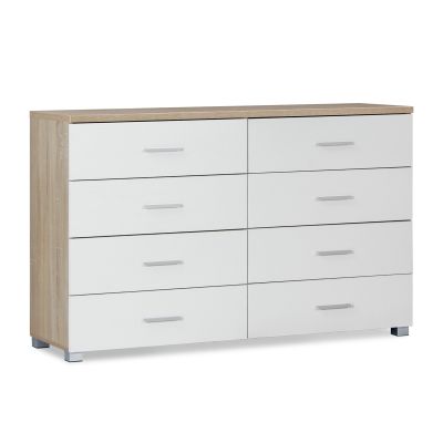 Bram Low Boy 8 Drawer Chest Dresser - Oak + White