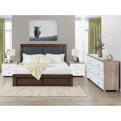 BRAM Bedroom Storage Package with Low Boy 6 Drawers - OAK + WHITE