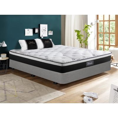 VINSON Fabric Queen Bed with Premier Back Support Mattress - GREY