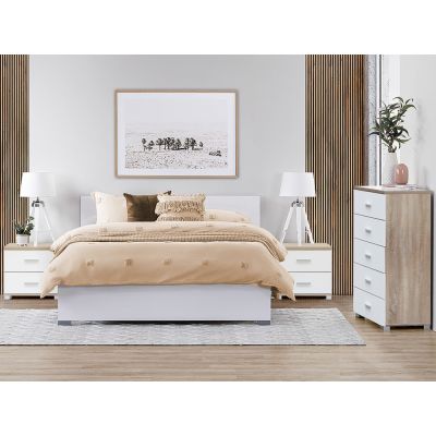 BRAM Bedroom Storage Package with Tallboy 5 Drawers - OAK + WHITE