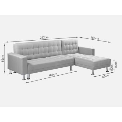 COLORADO 3 Seater Sofa Bed Futon with Chaise - LIGHT GREY