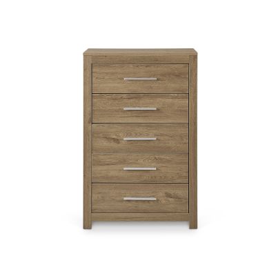 Vicente Wooden Tallboy 5 Drawers - Oak