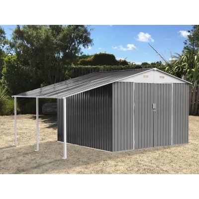 TOUGHOUT Garden Shed with Side Canopy 4.40M x 3.03M x 2.22M GREY