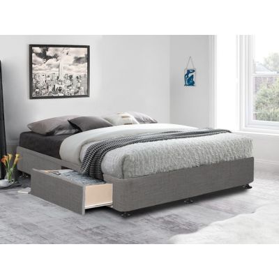 CHARLES Fabric Double Bed Base 4 Drawers - GREY