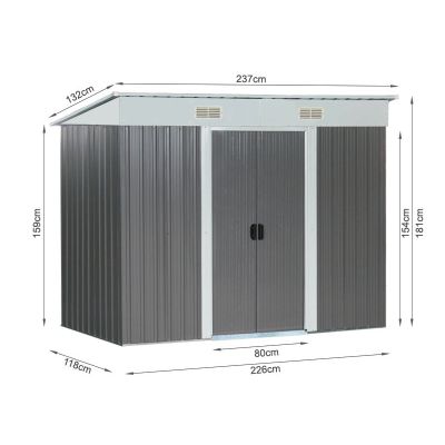 TOUGHOUT Garden Shed  2.37M x 1.31M x 1.81M Grey