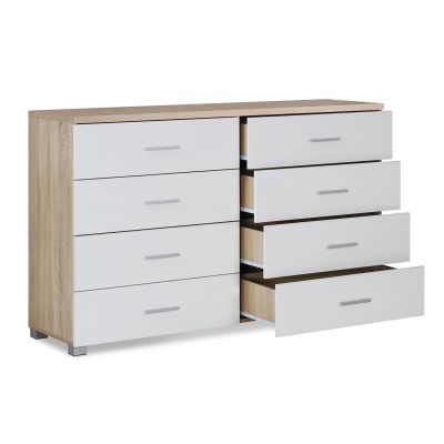 Bram Low Boy 8 Drawer Chest Dresser - Oak + White