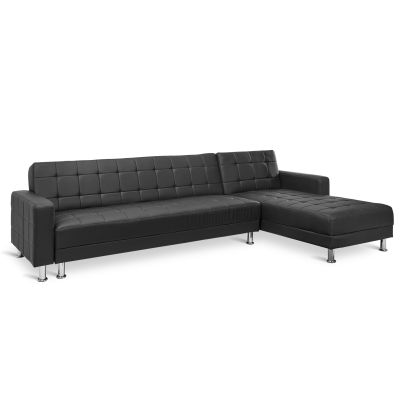 Minnesota 5 Seater Sofa Bed Futon with Chaise - Black