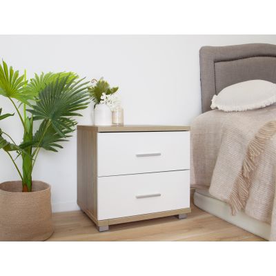 Bram Bedside Table - Oak + White
