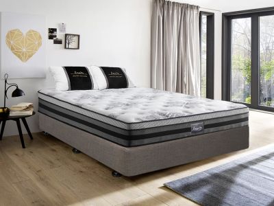 VINSON Fabric Double Bed with Luxury Latex Mattress - SLATE