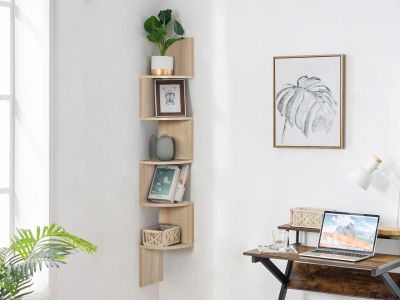 Nemi 5-Tier Wall Mounted Corner Shelf - Oak