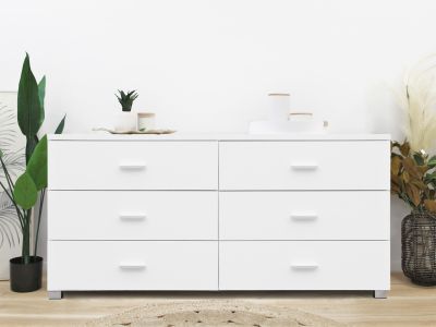 Bram Low Boy 6 Drawer Chest Dresser - White