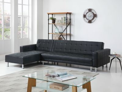 Minnesota 5 Seater Sofa Bed Futon with Chaise - Black