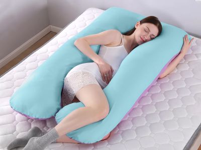 Pregnancy Maternity U-Shape Pillow - Pink + Blue