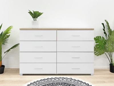 Bram Low Boy 8 Drawer Chest Dresser - Oak + White