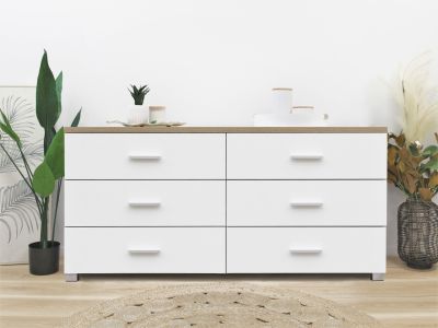 Bram Low Boy 6 Drawer Chest Dresser - Oak + White