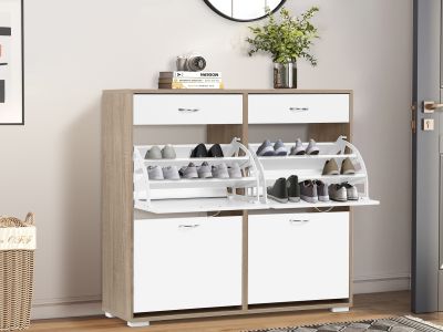 Rotoroa 6 Drawer Shoe Cabinet Storage Rack - Oak + White