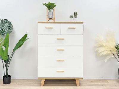 Alton Tallboy 6 Drawers - Natural + White