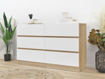 Harris 6 Drawers Low Boy - Oak + White