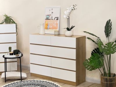 Harris 8 Drawers Low Boy - Oak + White