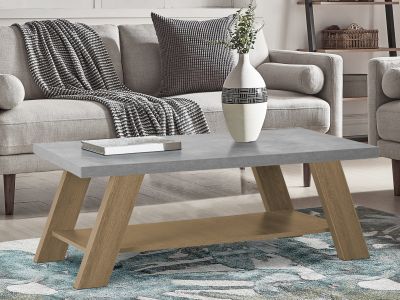 Tommie Rectangular Coffee Table - Cement + Oak