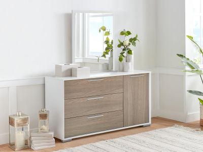 Waipoua 4 Drawer Low Boy with Mirror- Grey Oak