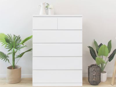 Tongass Wooden Tallboy 6 Drawers - White