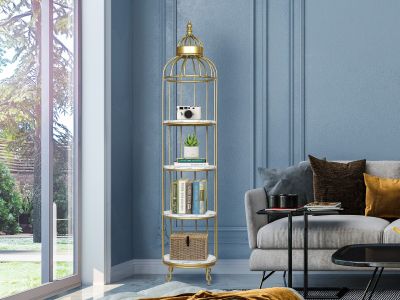 Alesa Birdcage 4 Tier Storage Shelf - Golden