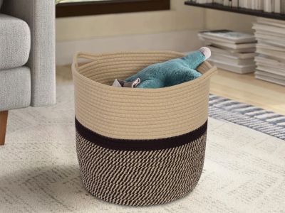 Cotton Rope Basket - Beige + Black