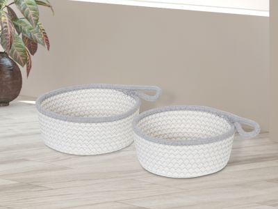 Cotton Rope Basket - Set of 2 - White + Grey