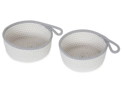 Cotton Rope Basket - Set of 2 - White + Grey