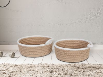 Cotton Rope Basket -Set of 2 - Khaki